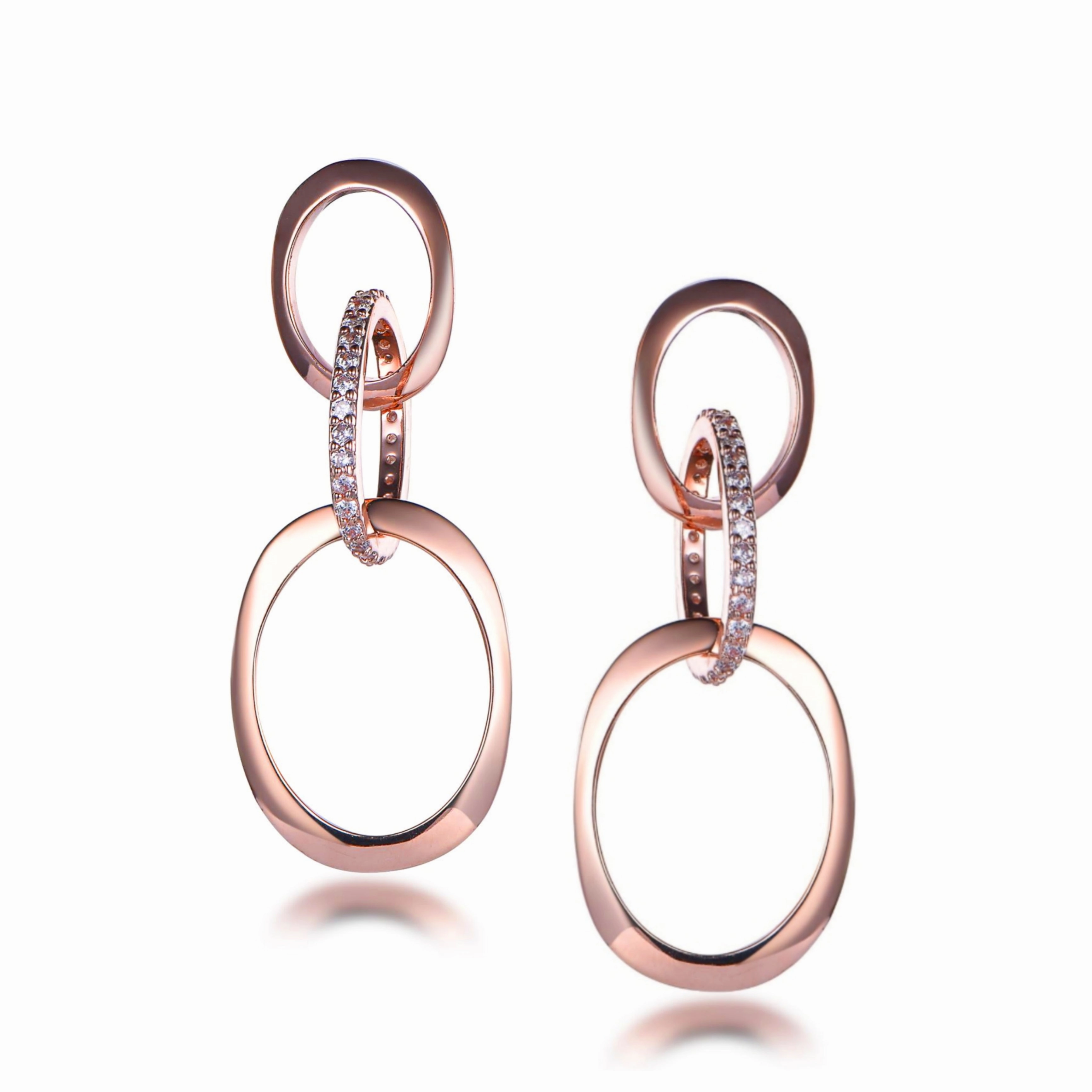 Futuristic Jewelry Rose Gold Plated Sterling Silver 3 Oval Link Earrings
