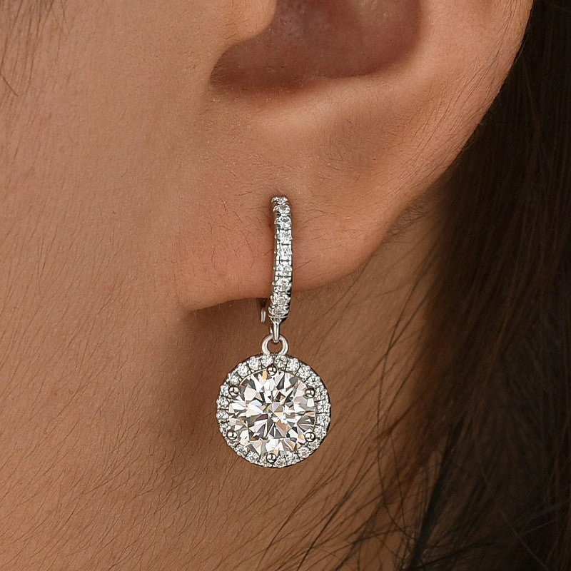 Moissanite 2.0Ct Classic Halo Round Cut Drop Earrings In Sterling Silver Safe Accessory Delicate appearance