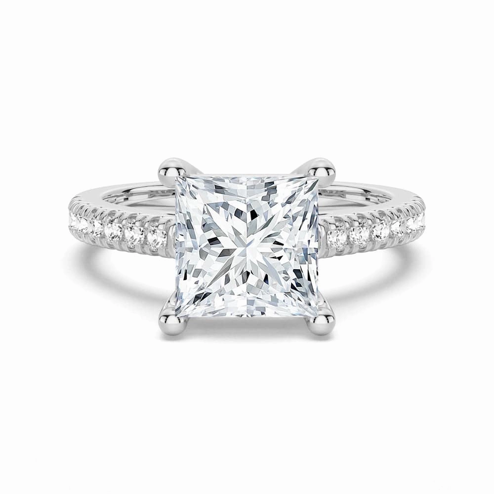 Superior Article Brilliant Work Moissanite Princess Cut Engagement Ring With Hidden Halo