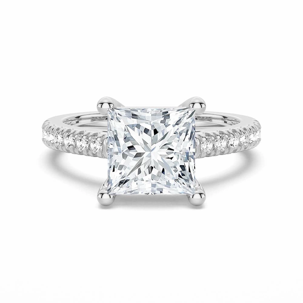 Moissanite Princess Cut Engagement Ring With Hidden Halo Luxury Outline