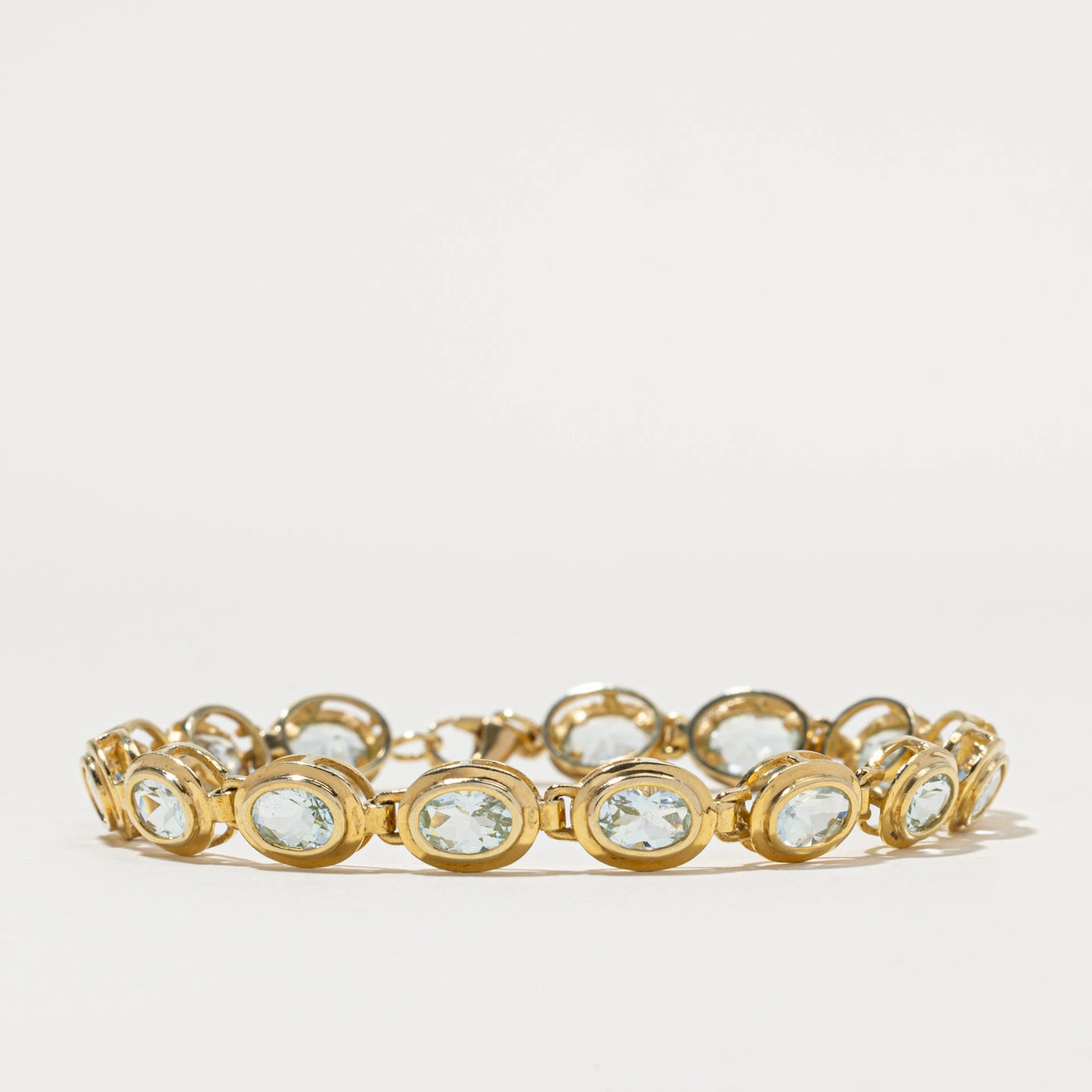 14K Bezel Set Aquamarine Gemstone Bracelet | 9.00ctw | 7" Ornate Accent