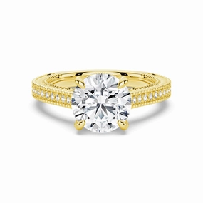 Round Pave Moissanite Cathedral Engagement Ring With Hidden Halo Cold resistant Premium Statement