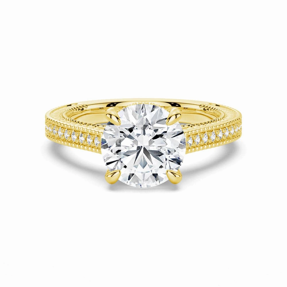Round Pave Moissanite Cathedral Engagement Ring With Hidden Halo Cold resistant Premium Statement
