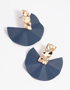 Round Adornment Navy Fan Drop Earrings