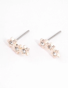 Corporate Adornment Rose Gold Star Crawler Stud Earrings