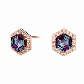 Vacation Accessory 4 Ctw Hexagon Cut Alexandrite Moissanite Pave Stud Earrings