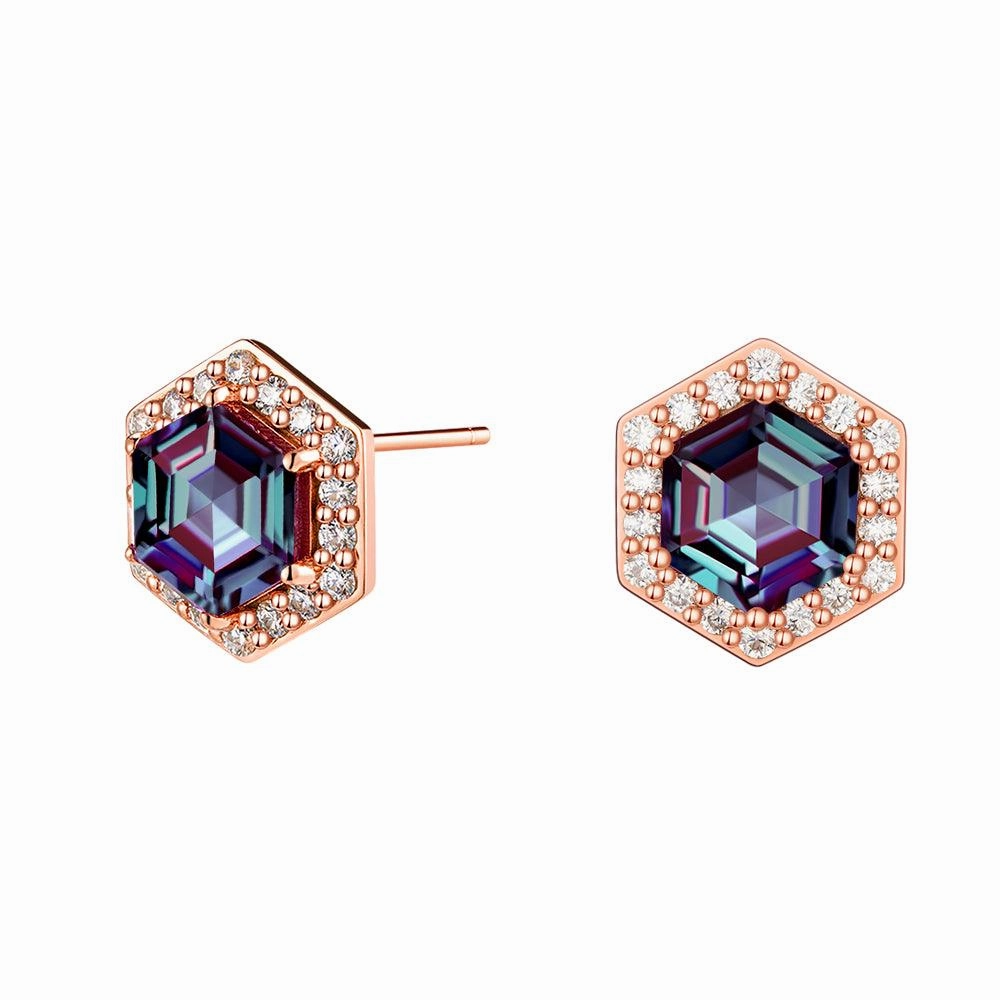 Vacation Accessory 4 Ctw Hexagon Cut Alexandrite Moissanite Pave Stud Earrings
