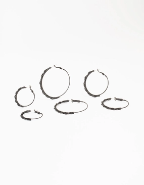 Black Coated Twisted Hoop Earrings 3-Pack Attractive item
