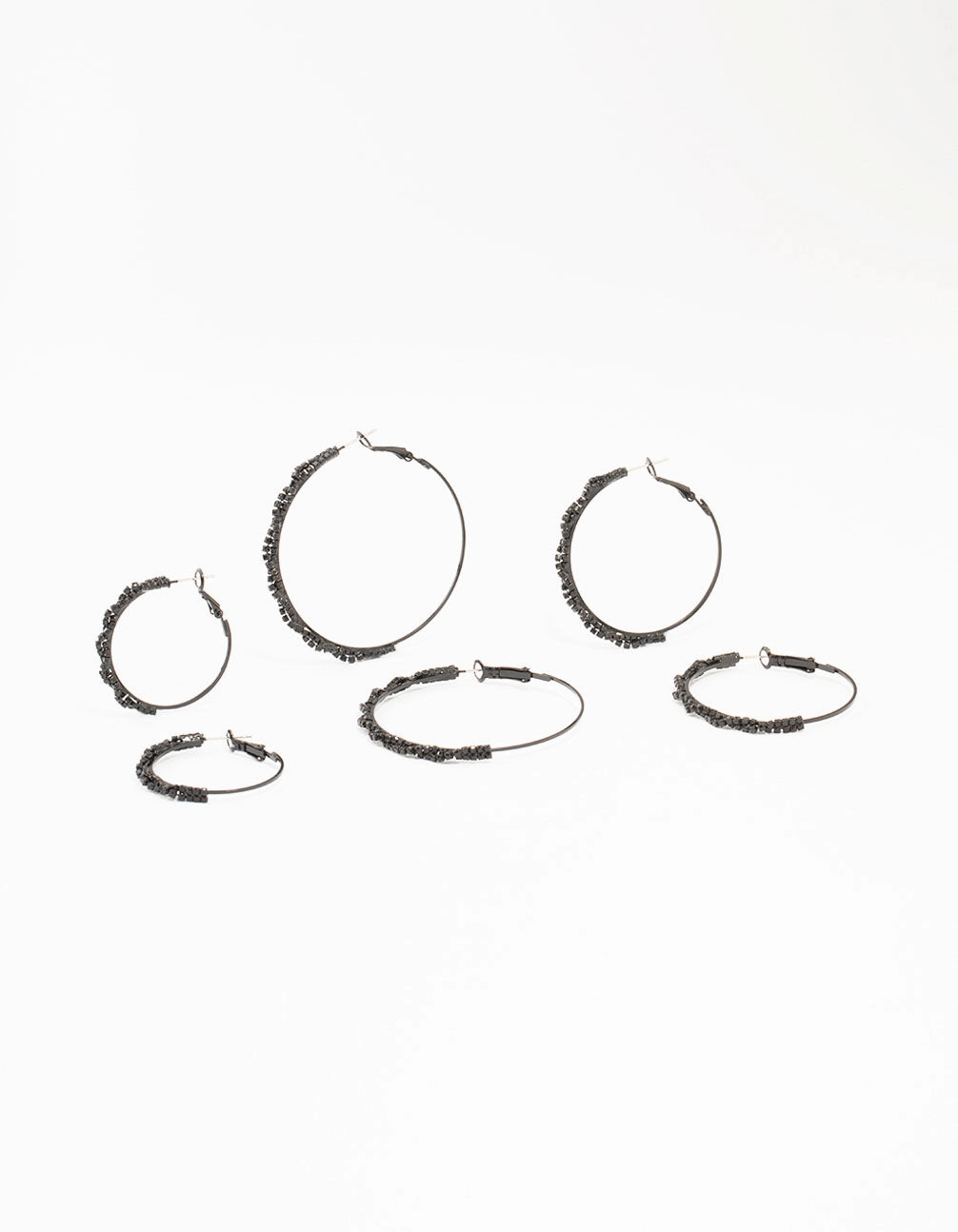 Black Coated Twisted Hoop Earrings 3-Pack Attractive item