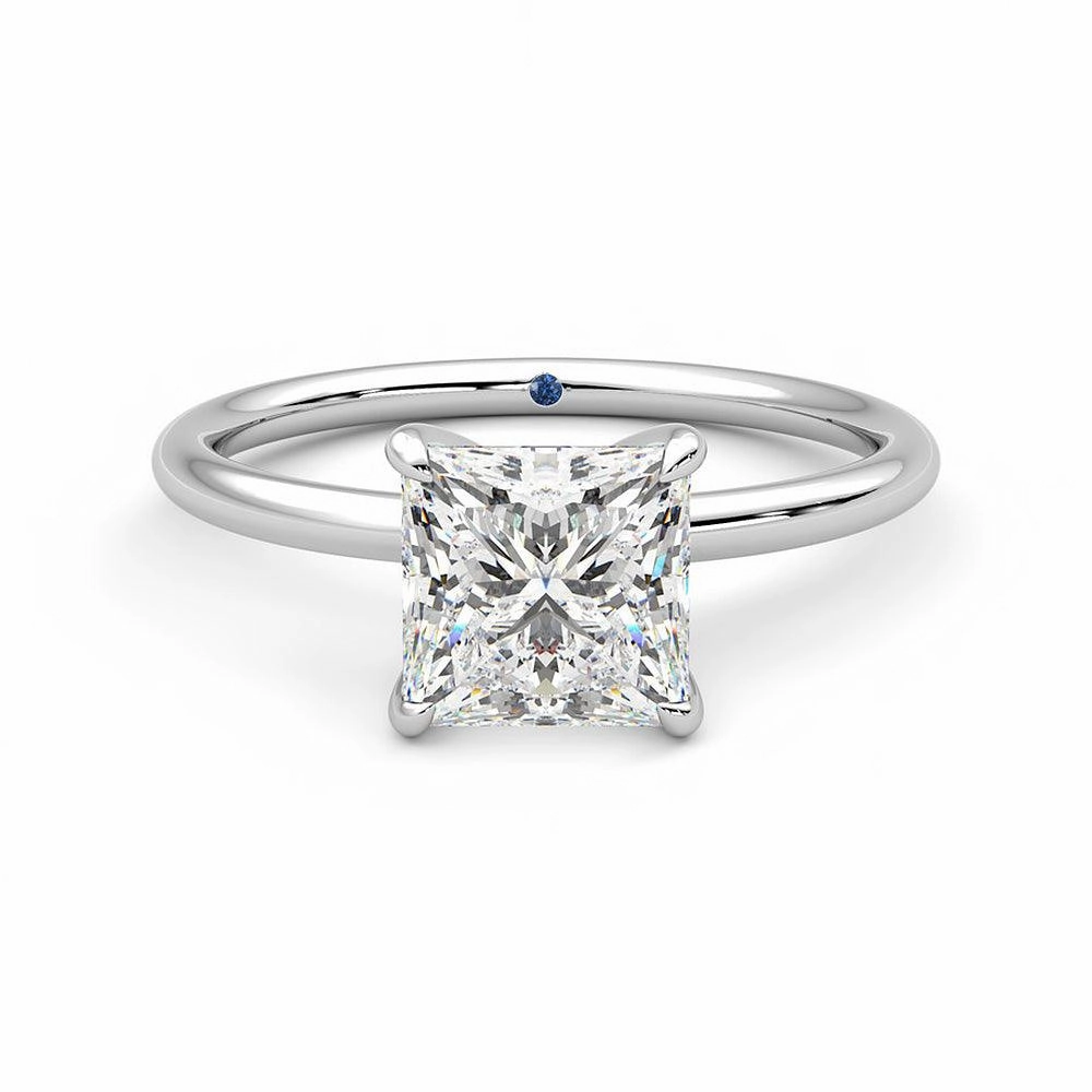 Delicate Piece Minimalist Decoration Solitaire Princess Cut Moissanite Engagement Ring with Hidden Anniversary Stone