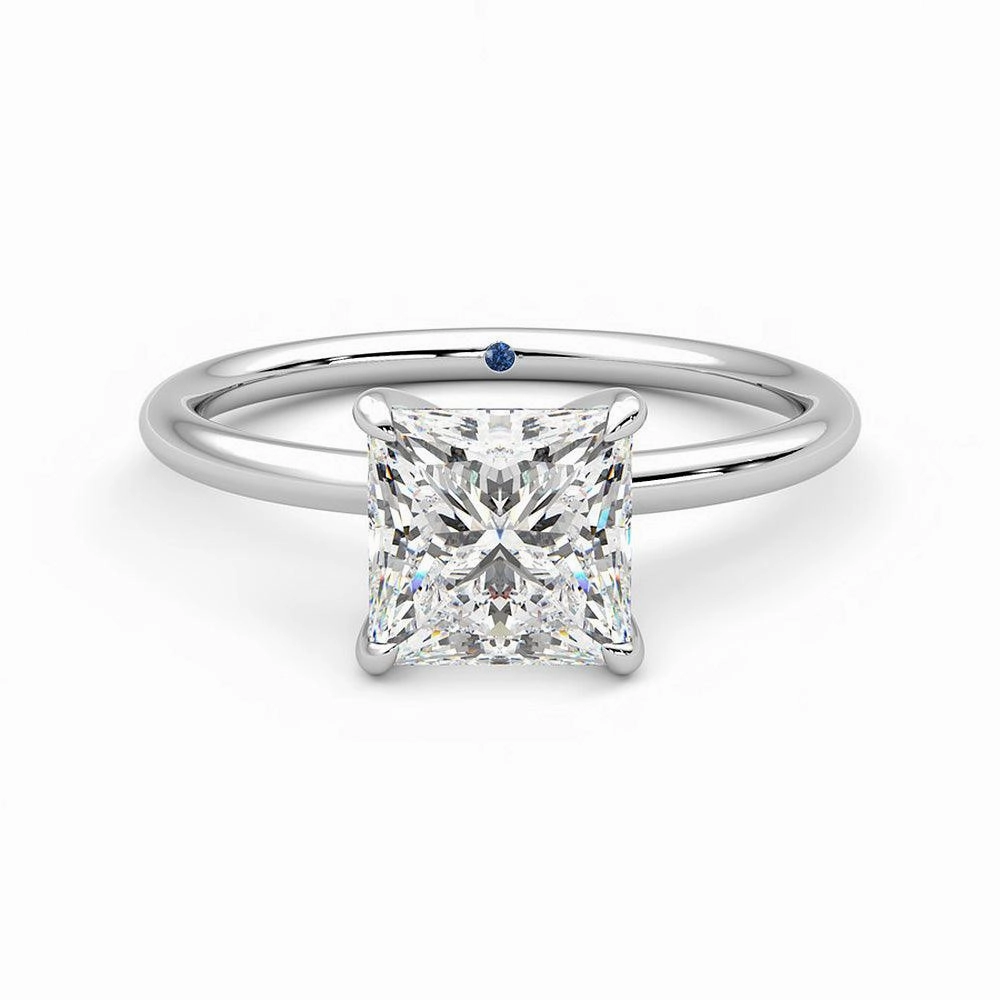 High-End Article Solitaire Princess Cut Moissanite Engagement Ring with Hidden Anniversary Stone