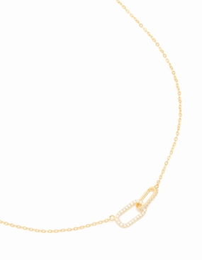 Gold Plated Sterling Silver Cubic Zirconia Oval Link Necklace Refined Accent