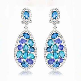 Pretty Essential Lightweight Style Sterling Silver CZ And Colored Stones Earrings