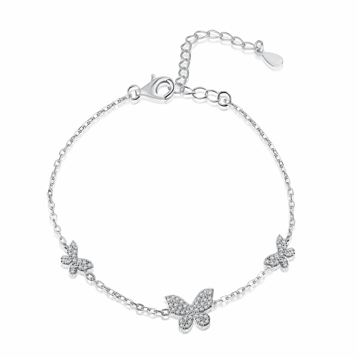 Pure Sophistication Sterling Silver Adjustable 3 Micropave Butterflies Bracelet