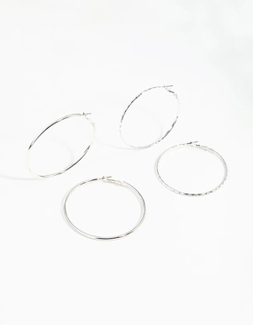 Ornate Design Silver 60MM Hoop Earring Pack