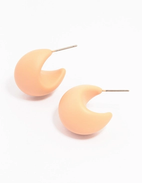Orange Acrylic Marble Chubby C Hoop Earrings Stunning Accent