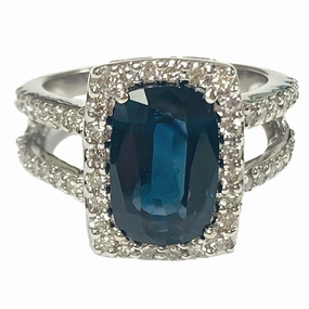 14KT WHITE GOLD 4.20 CT SAPPHIRE AND DIAMOND RING Trend Adoption Durable Art