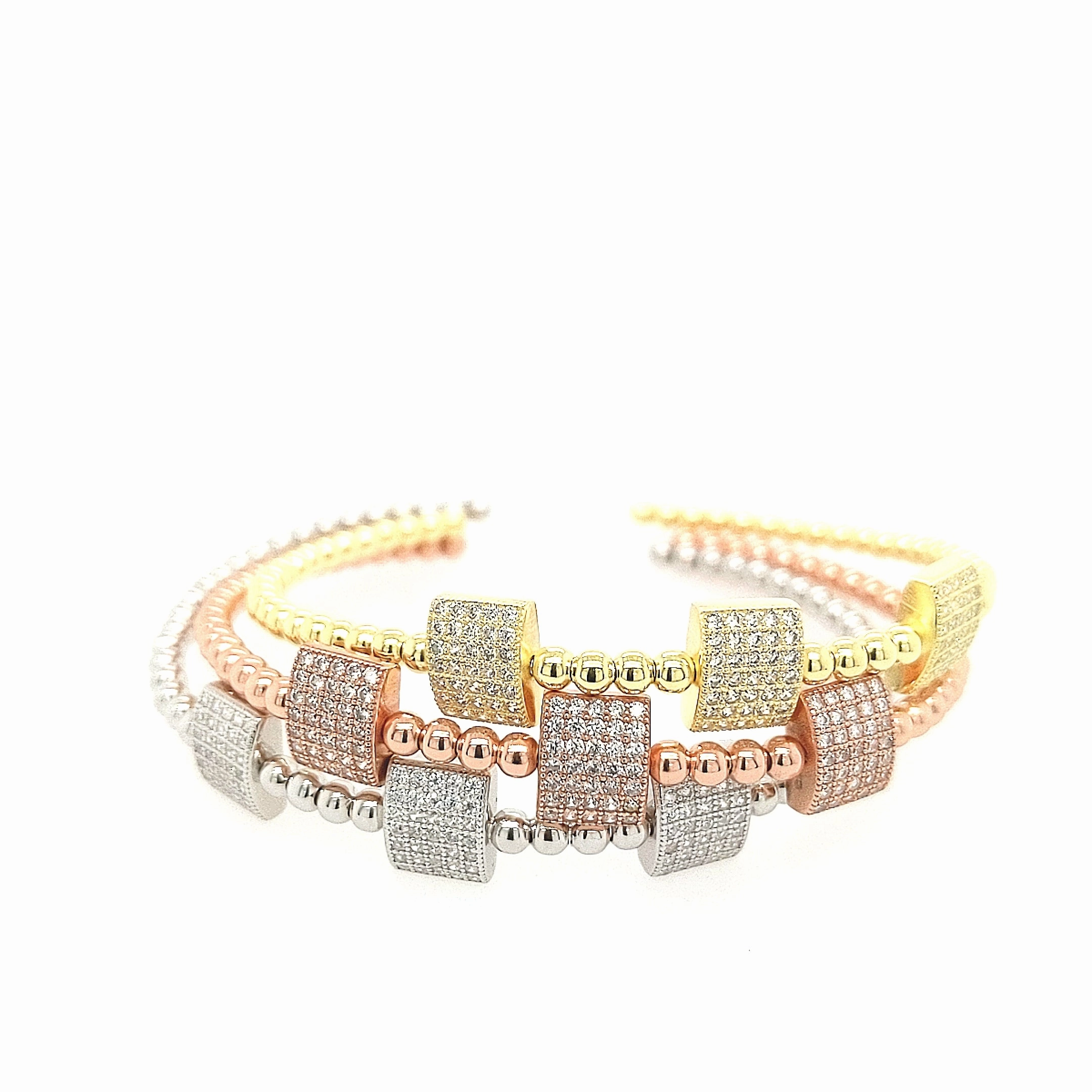 Dressy Accent Ethnic Vision Sterling Silver Micropave CZ Squares Bangle Cuff Bracelet