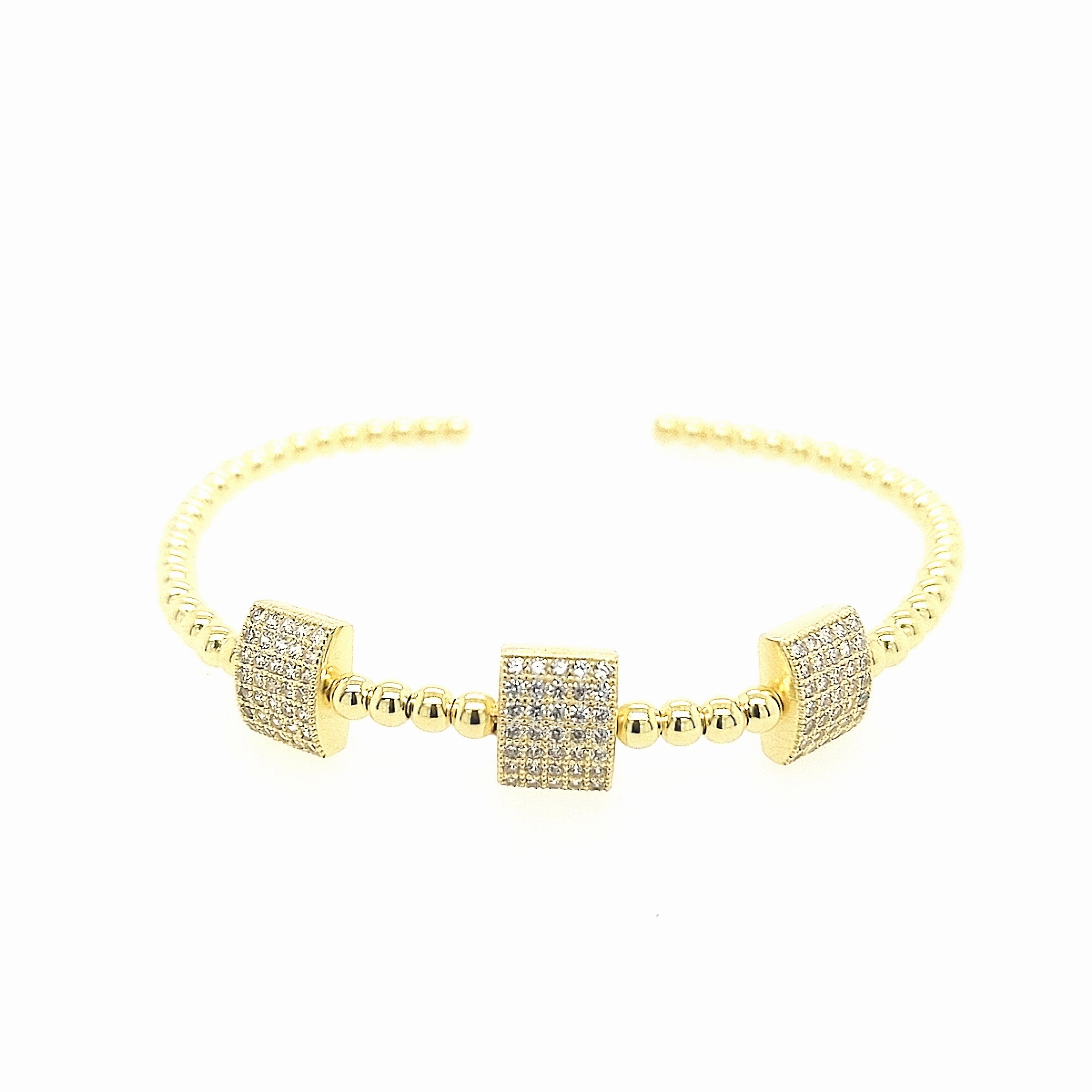 Sterling Silver Micropave CZ Squares Bangle Cuff Bracelet Novel Design Rosy Fusions