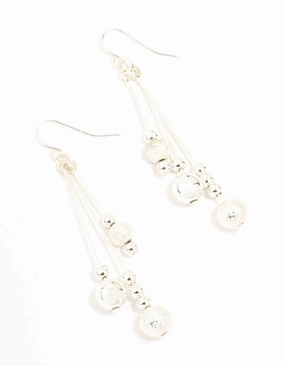 Brilliant Adornment Silver Stick Bead Drop Earrings
