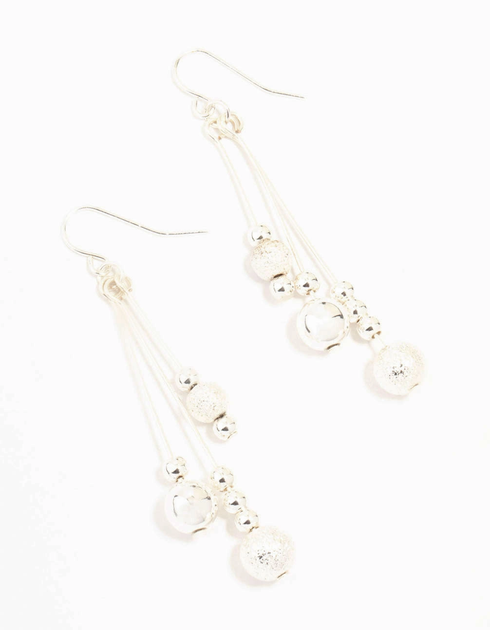 Brilliant Adornment Silver Stick Bead Drop Earrings