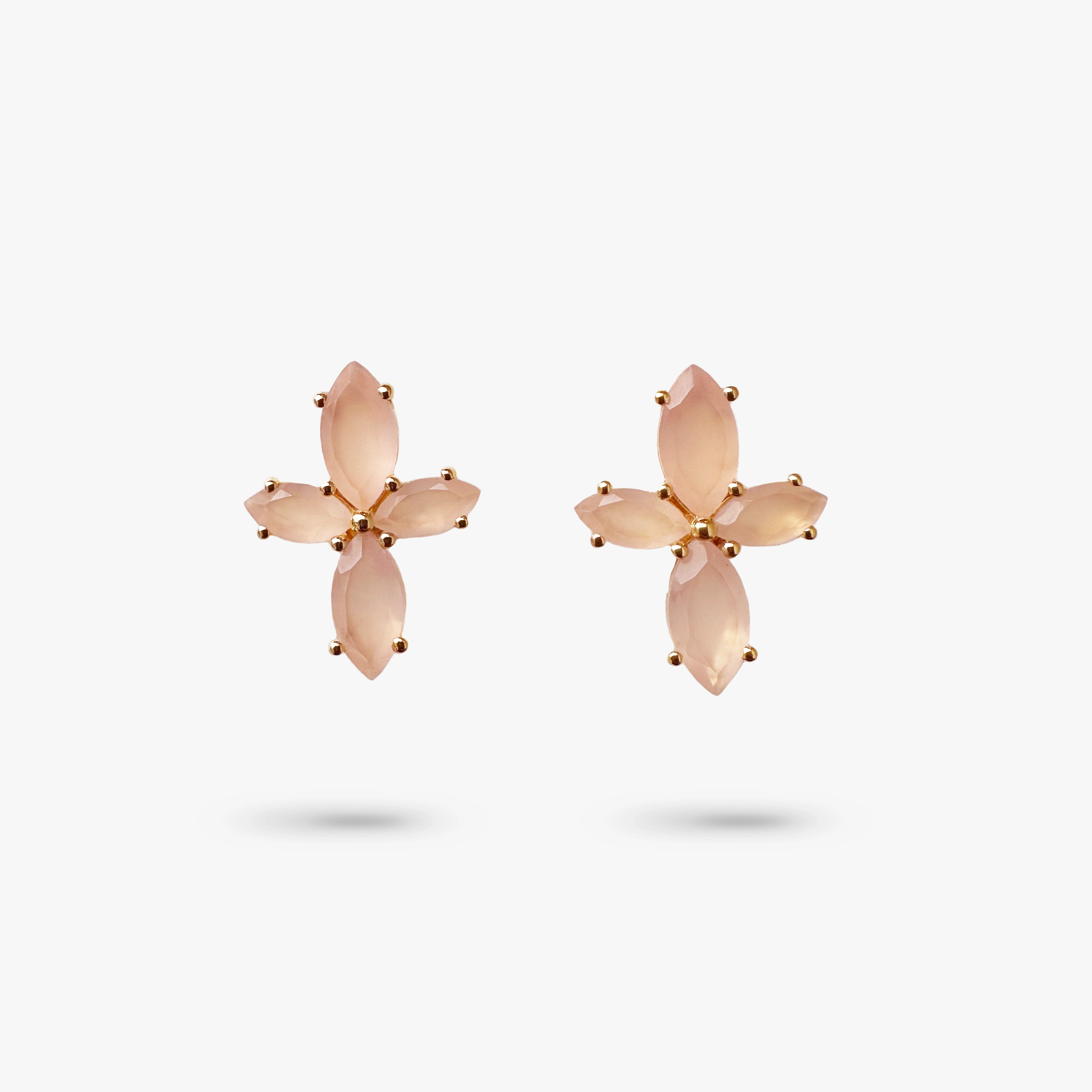 Timeless Layer Photo Look Amare Wear Marquise Flower Pink Chalcedony Earring Studs