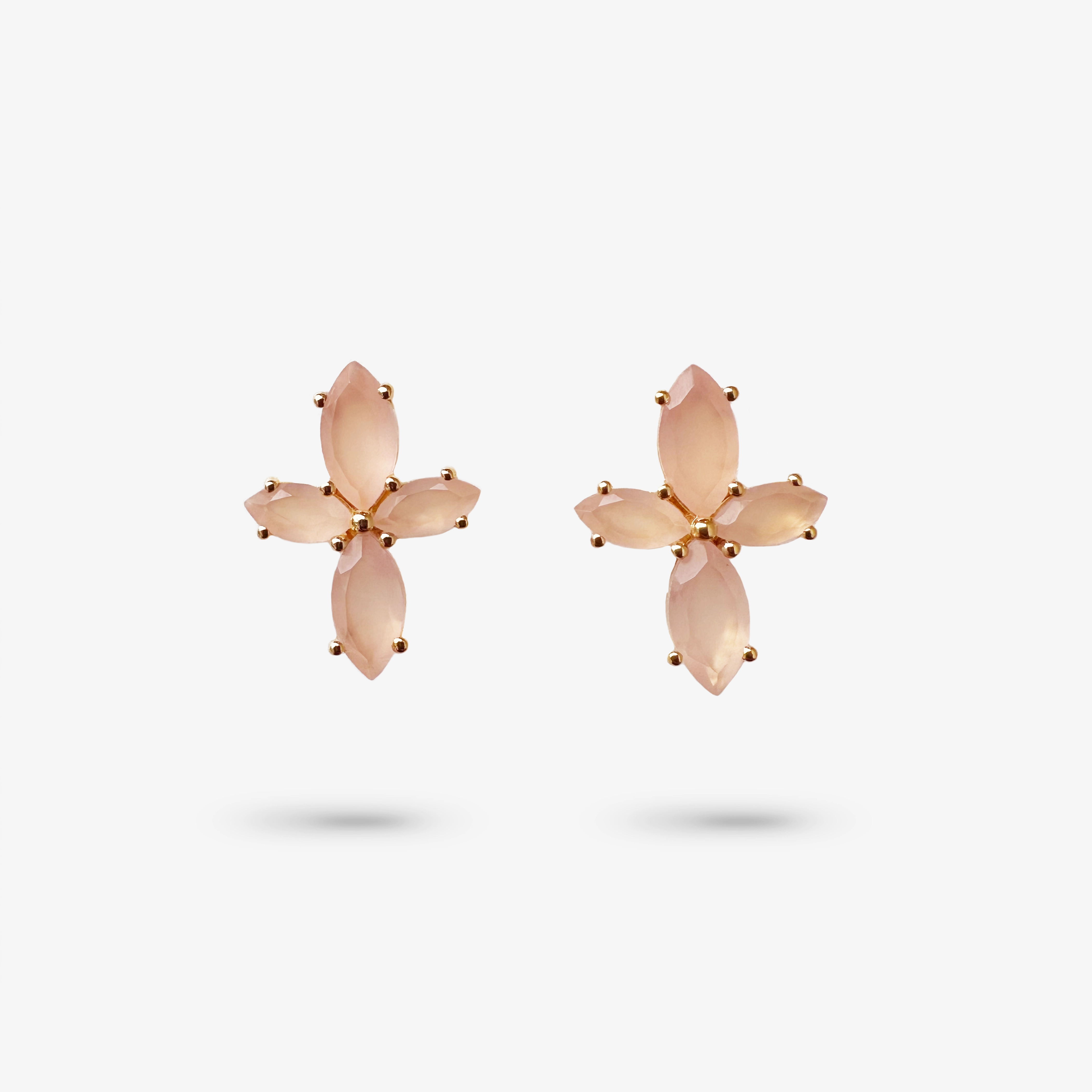 Amare Wear Marquise Flower Pink Chalcedony Earring Studs Contemporary piece Vintage Embellishment
