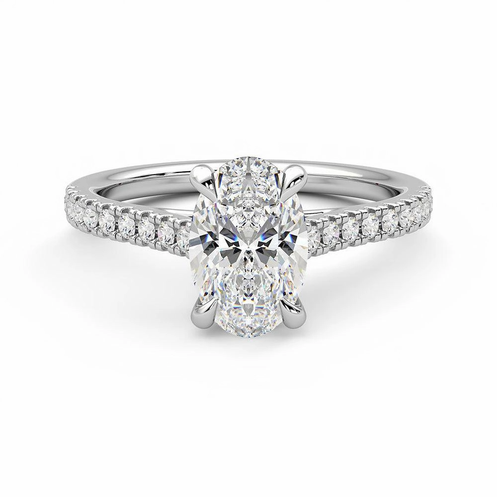 Giftable Present Oval Cut Moissanite Engagement Ring with Hidden Anniversary Stone and Pav?? Accents
