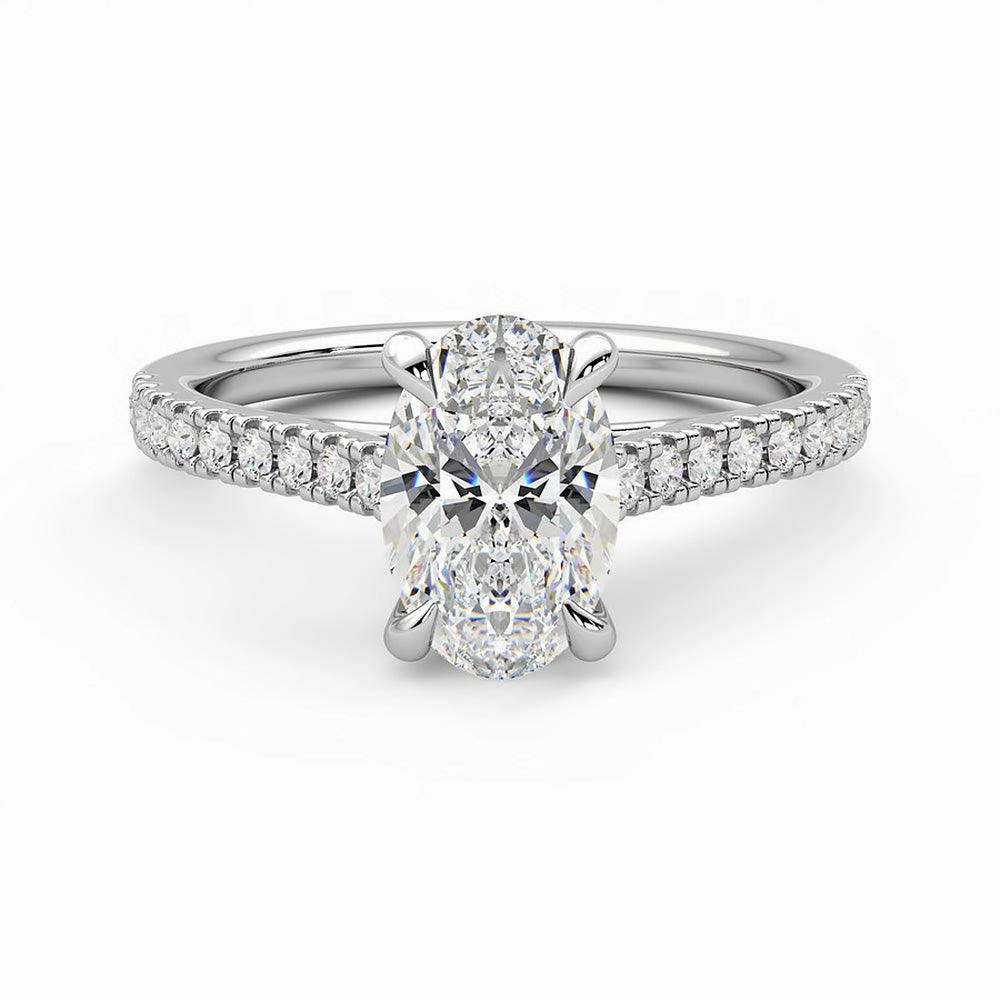 Oval Cut Moissanite Engagement Ring with Hidden Anniversary Stone and Pav?? Accents Travel Style