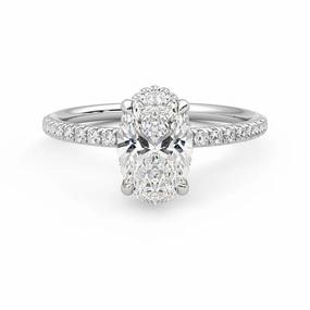 Secure Product Oval Cut Moissanite Engagement Ring with Hidden Halo and Anniversary Stone Accent