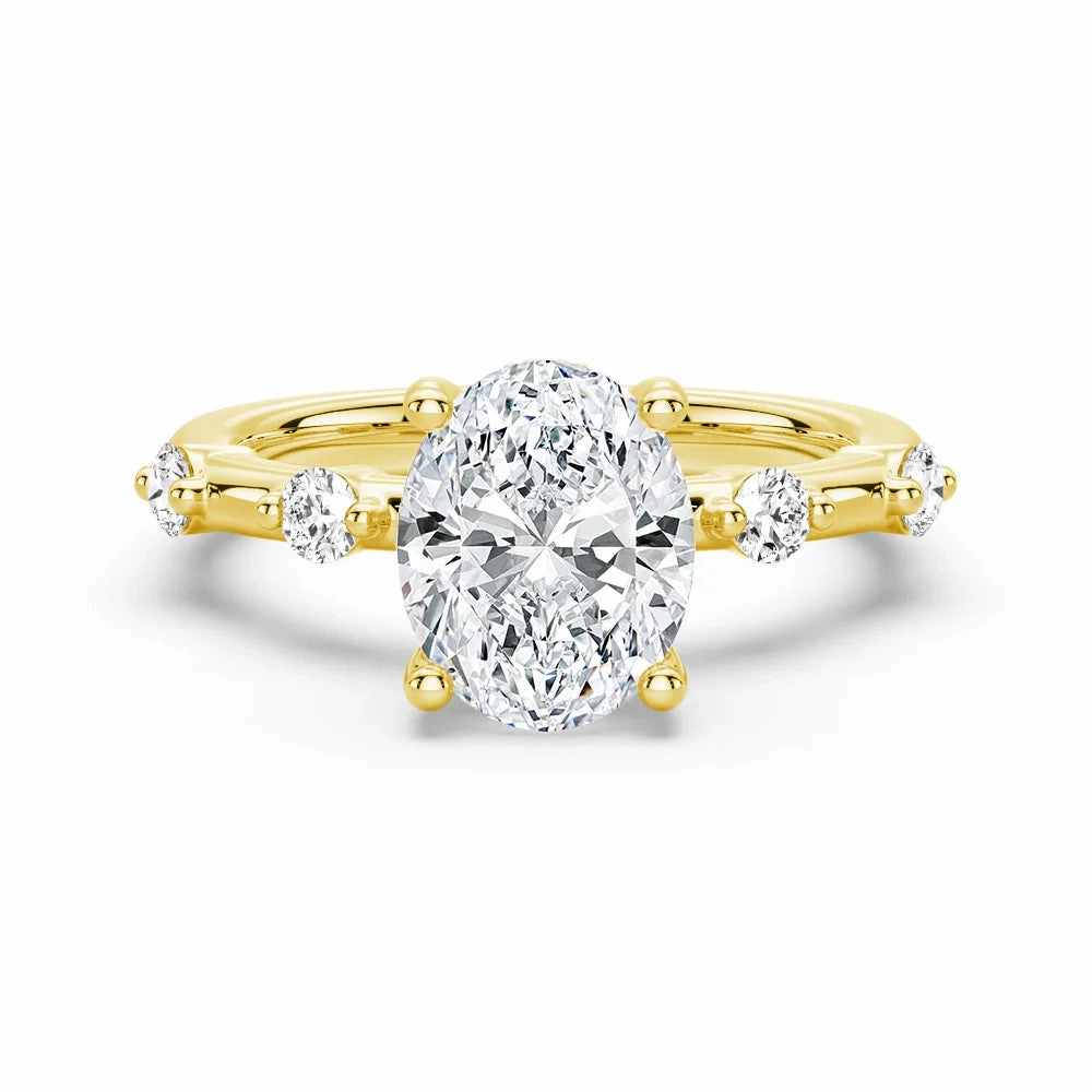 Statement Look Couple Gift Oval Cut Moissanite Ring with Diamond Spaced Band and Hidden Halo