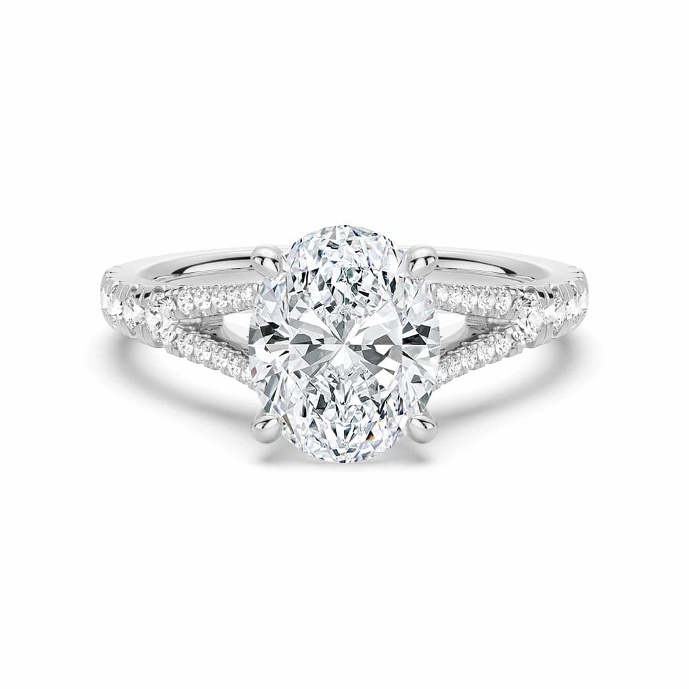 Elegant Addition Fun Accent Oval Cut Split Shank Moissanite Engagement Ring