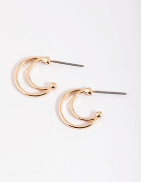 Circular Accent Brilliant Style Gold Layered Huggie Hoop Earrings