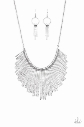 spring fashion Paparazzi Accessories ? Metallic Mane - Silver Necklace?Flat Rate Ship $4.50?