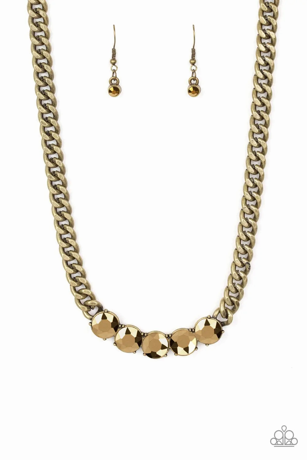 Luxurious Item Paparazzi Accessories ? Rhinestone Renegade - Brass Necklace?Flat Rate Ship $4.50?
