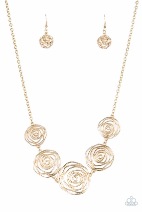 Paparazzi Accessories ? Rosy Rosette - Gold Necklace?Flat Rate Ship $4.50? Artistic Piece Retro Detail