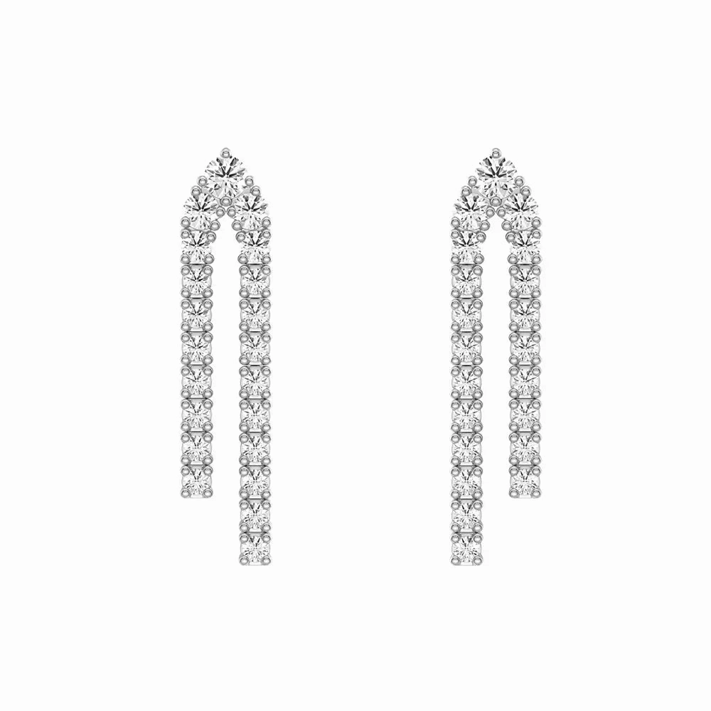 Parallel Diamond Chain Earrings with Architectural Drops Abstract Accessory