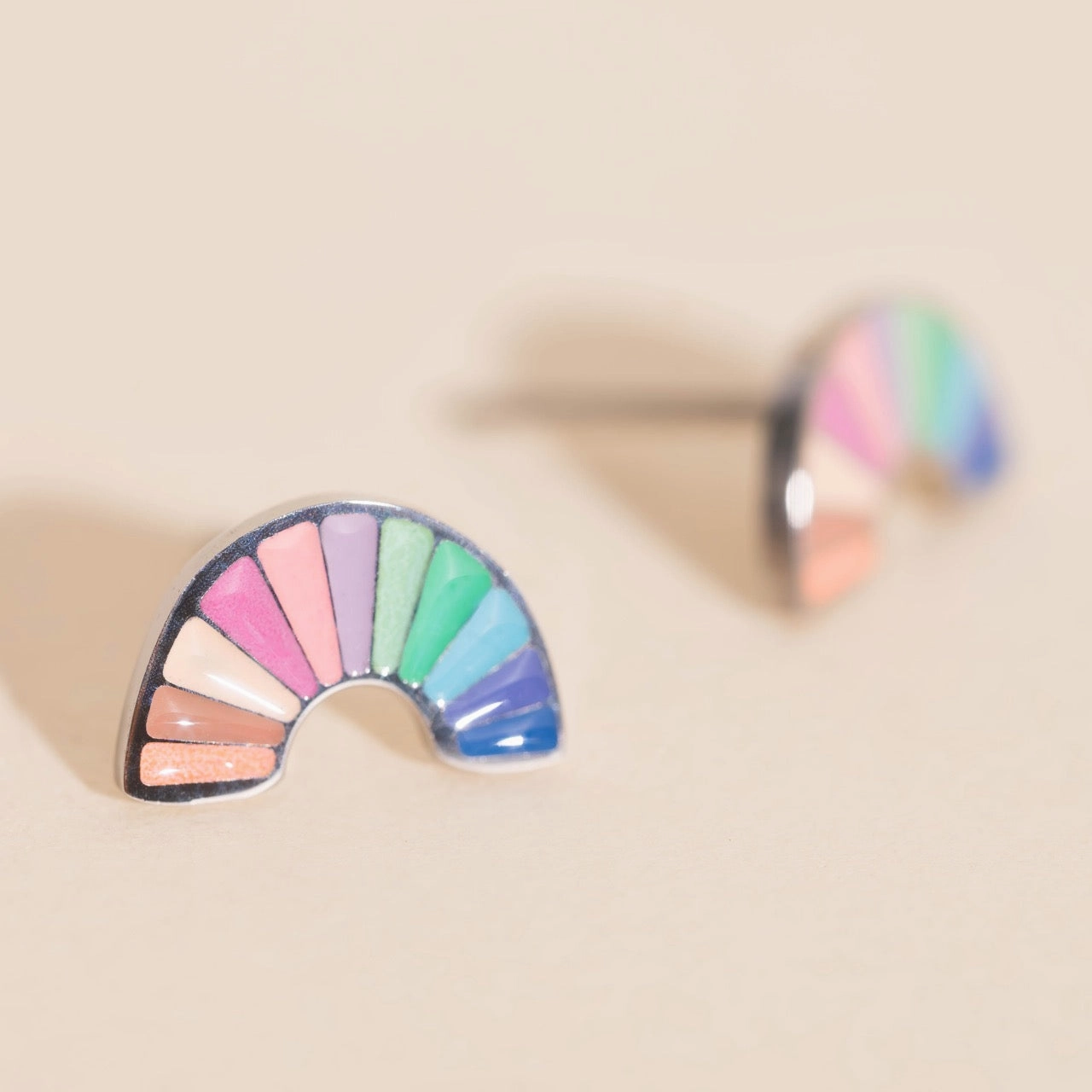 Pastel Rainbow Stud Earrings Vibrant Jewelry Look Artisan Finish