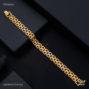Contemporary Classic Permanent Fixture Patta Lining AD Gold Plated Bracelet  for Men - FMGB441