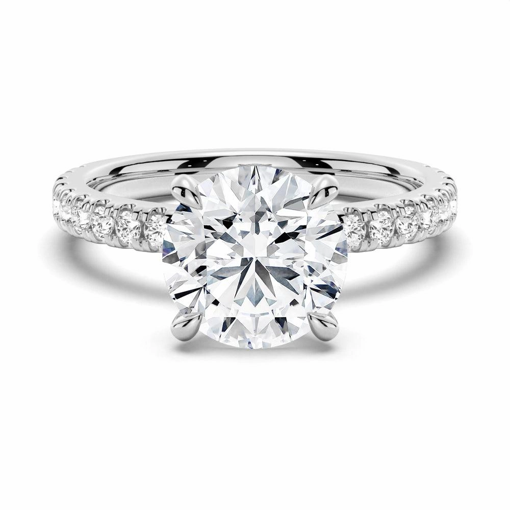 International Design Pav?? Band Round Moissanite Engagement Ring With Hidden Halo
