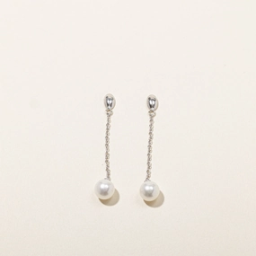 Subtle Beauty Airy Light Pearl & Diamond Dangle Earrings | 0.06ctw |