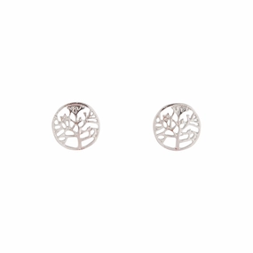 Radiant Finish Silver Tree Of Life Stud Earrings