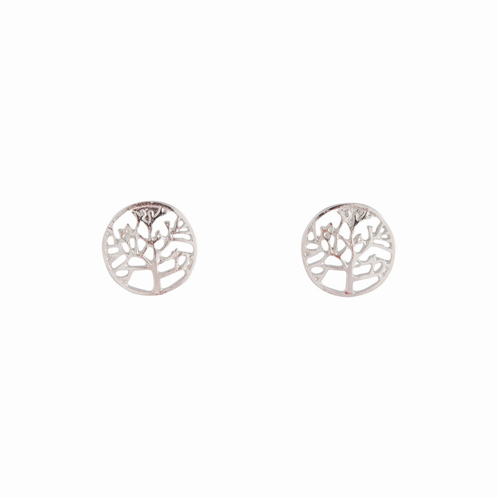 Radiant Finish Silver Tree Of Life Stud Earrings