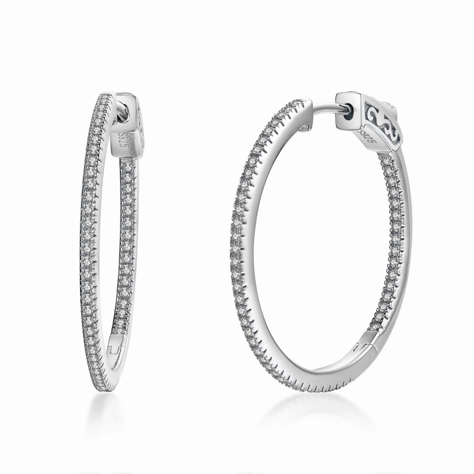 Small Embellishment Classic Option Sterling Silver 30mm Round CZ Hoop Earrings with 1mm CZs
