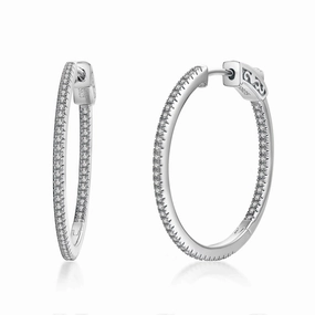Small Embellishment Classic Option Sterling Silver 30mm Round CZ Hoop Earrings with 1mm CZs