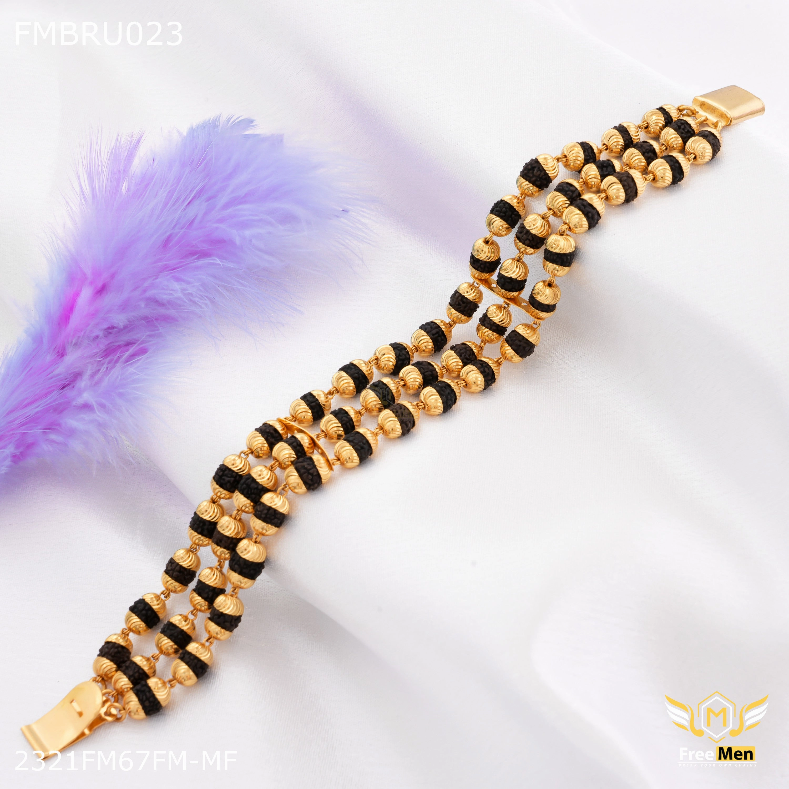 Multiple Composites Recently Viewed Freemen Three Line Special Golden rudraksha bracelet for Man - FMBRU023