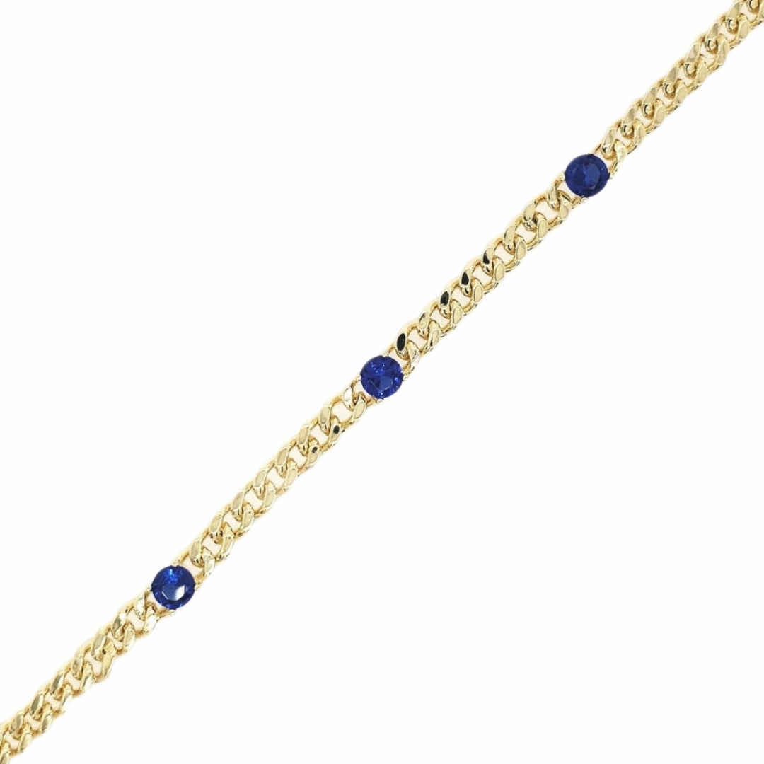Designer Label Sterling Silver Gold Plated Link Chain With Three Colored Stones Bracelet