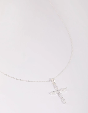 Elegant Style Sterling Silver Cubic Zirconia Cross Necklace