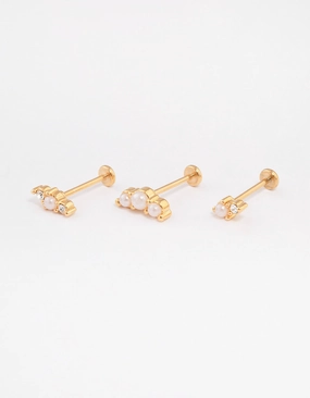 Gold Plated Surgical Steel Pearl Flat Back Pack Fashion Look