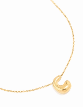 Street Style Waterproof Gold Plated Stainless Steel Large Bubble Letter C Necklace